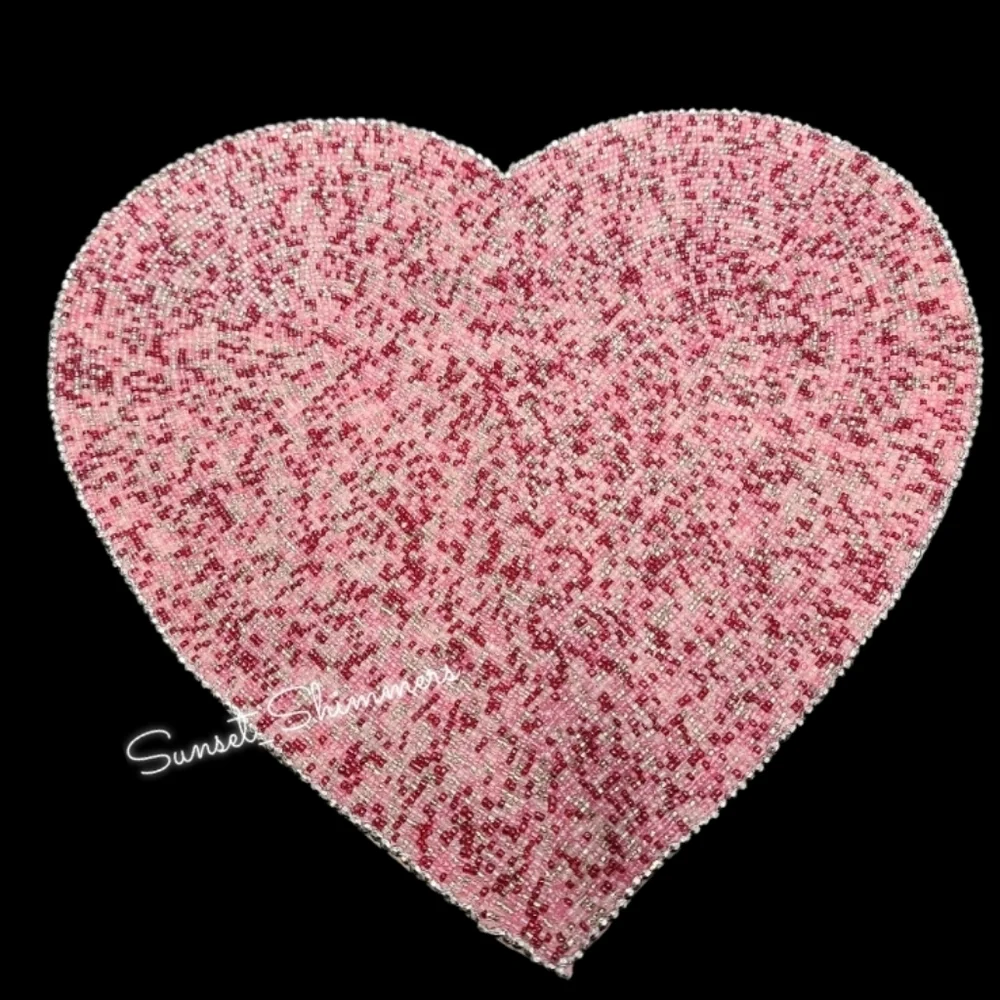 4pc Issac Mizrahi Valentines Day Hearts Shimmer Beaded Placemats Charger SET New